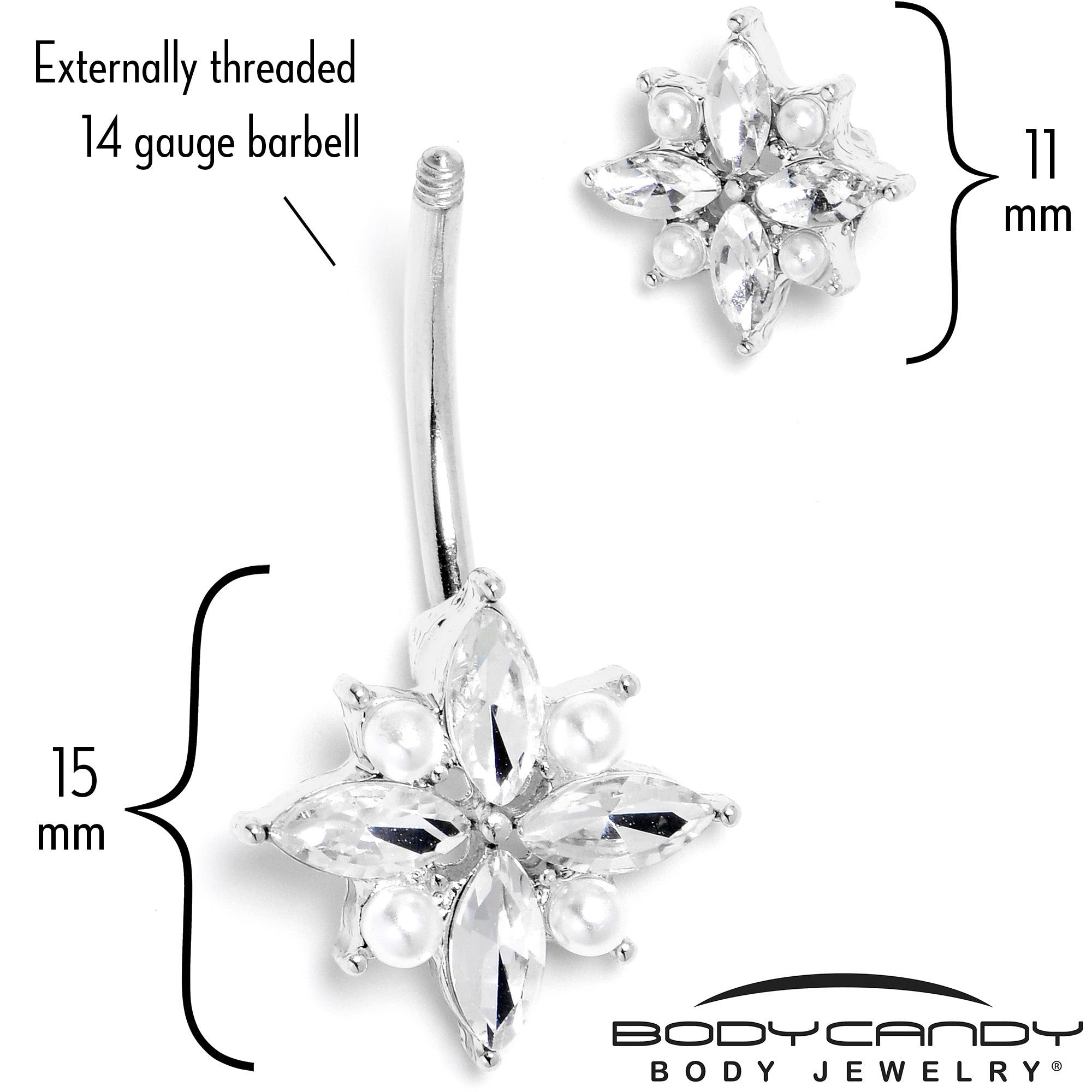 Clear gem star power double mount belly ring by BodyCandy with sparkling star-shaped gems and double mounting design.