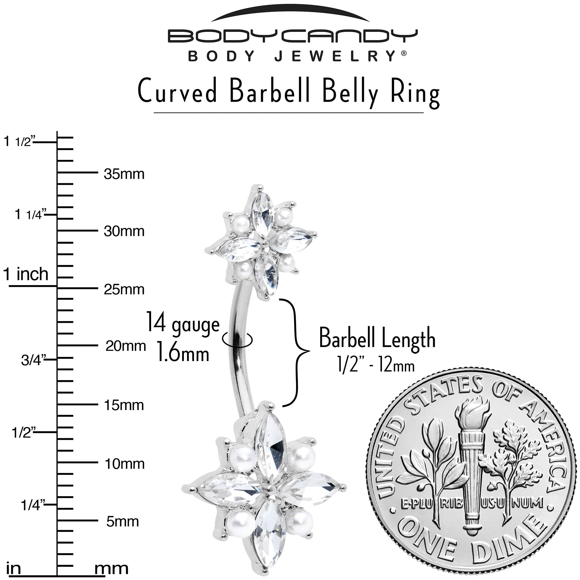 Clear gem star double mount belly ring by BodyCandy featuring a sparkling star design and double mounting for enhanced style.