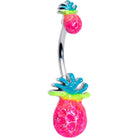 Hot tropical pineapple double mount belly ring by BodyCandy, featuring vibrant pineapple design and double mounting for belly piercing.
