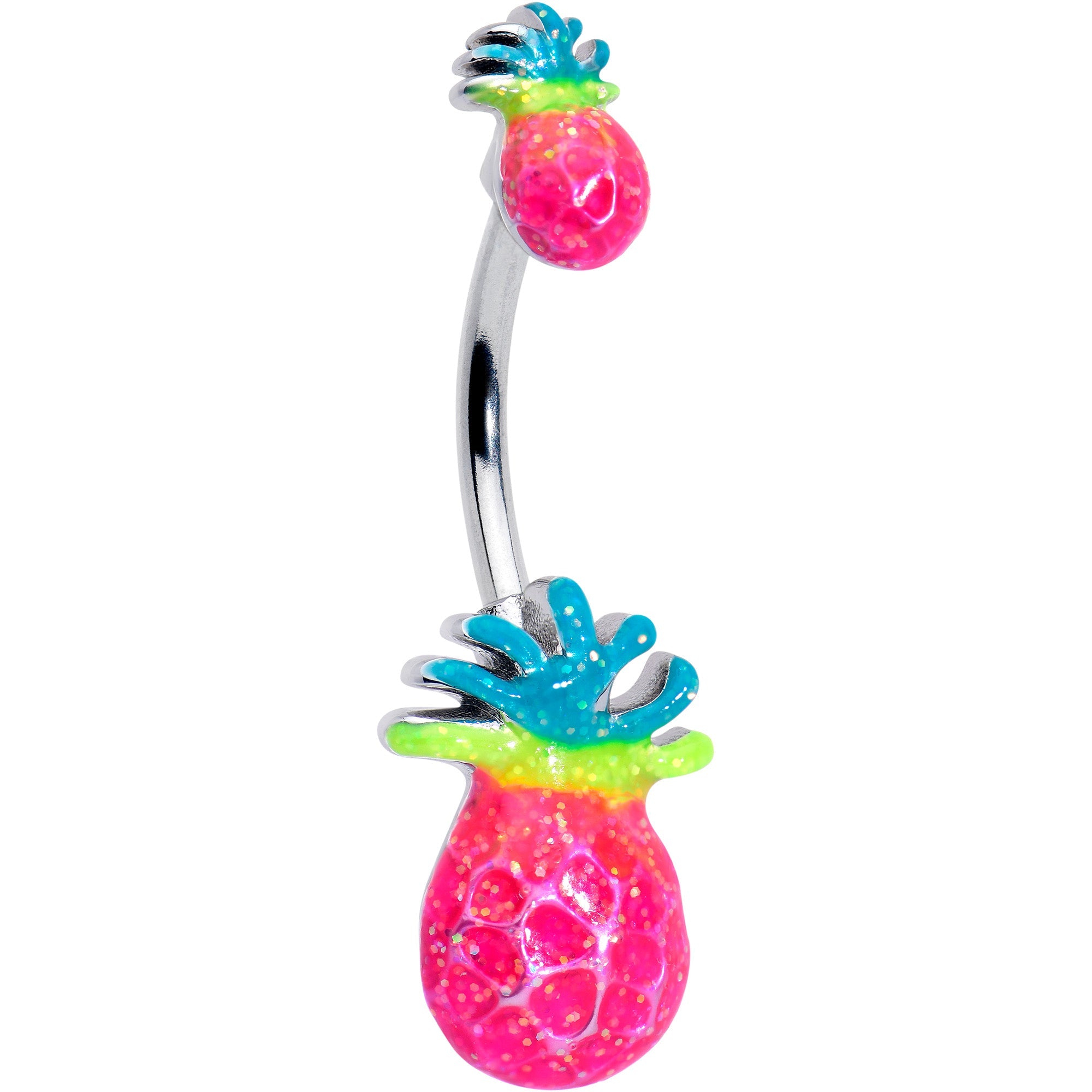 Hot tropical pineapple double mount belly ring by BodyCandy, featuring vibrant pineapple design and double mounting for belly piercing.