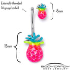 Hot Tropical Pineapple Double Mount Belly Ring by BodyCandy, featuring a vibrant pineapple design and double mounting for belly piercing.