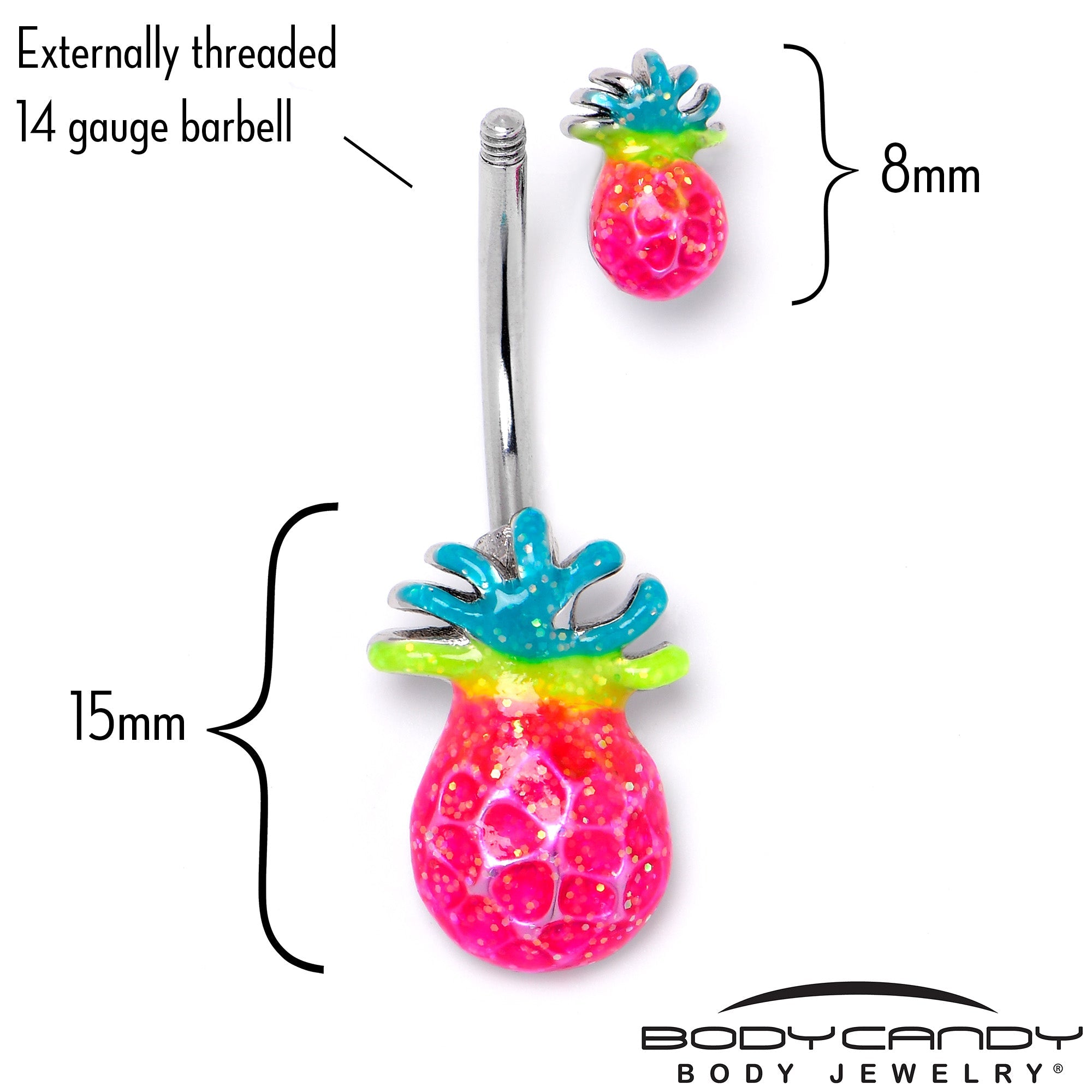 Hot Tropical Pineapple Double Mount Belly Ring by BodyCandy, featuring a vibrant pineapple design and double mounting for belly piercing.