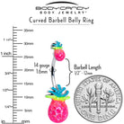 Hot Tropical Pineapple double mount belly ring by BodyCandy featuring vibrant pineapple charms on a double mount belly jewelry piece