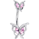 Pink gem butterfly double mount belly ring by BodyCandy featuring a sparkling pink gem and elegant butterfly design.