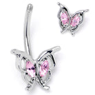Pink gem butterfly double mount belly ring from BodyCandy, featuring sparkling pink stones and a decorative butterfly design.
