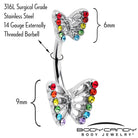 Rainbow Gem Pride open butterfly double mount belly ring by BodyCandy featuring colorful gems and butterfly design.
