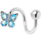 Blue gem baroque butterfly spiral belly ring by BodyCandy with a twisted design and decorative butterfly accent.