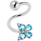 Blue Gem Baroque Butterfly Spiral Belly Ring by BodyCandy featuring a twisted spiral design and decorative butterfly and gem accents.