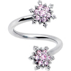 Pink CZ gem glam snowflake spiral belly ring by BodyCandy, featuring a sparkling snowflake design and twisting spiral shape.