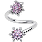 Pink CZ gem glam snowflake spiral belly ring by BodyCandy featuring a twisted design and sparkling gemstone accents.
