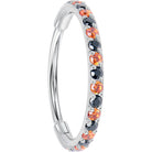 Black and orange titanium hinged segment ring nose hoop, 20G Micro Gem design, BodyCandy brand, showing the open hinged segment.