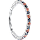 Black and orange titanium hinged segment ring nose hoop with micro gem detail, 20G size, by BodyCandy.