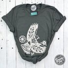 Military green short sleeve graphic tee featuring boho bird design from The Graphic Tee.