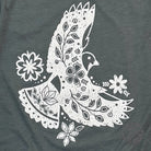 The Graphic Tee boho bird Heather military green short sleeve graphic tee displayed on a white background.