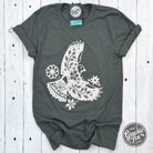 Military green short sleeve graphic tee featuring a boho bird design from The Graphic Tee.