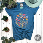 Boho floral ring design short sleeve V-neck graphic tee by The Graphic Tee, displaying vibrant floral print and casual fit.