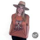 Boho Owl Heather Autumn short sleeve graphic tee by The Graphic Tee featuring an owl design and autumn-inspired colors.