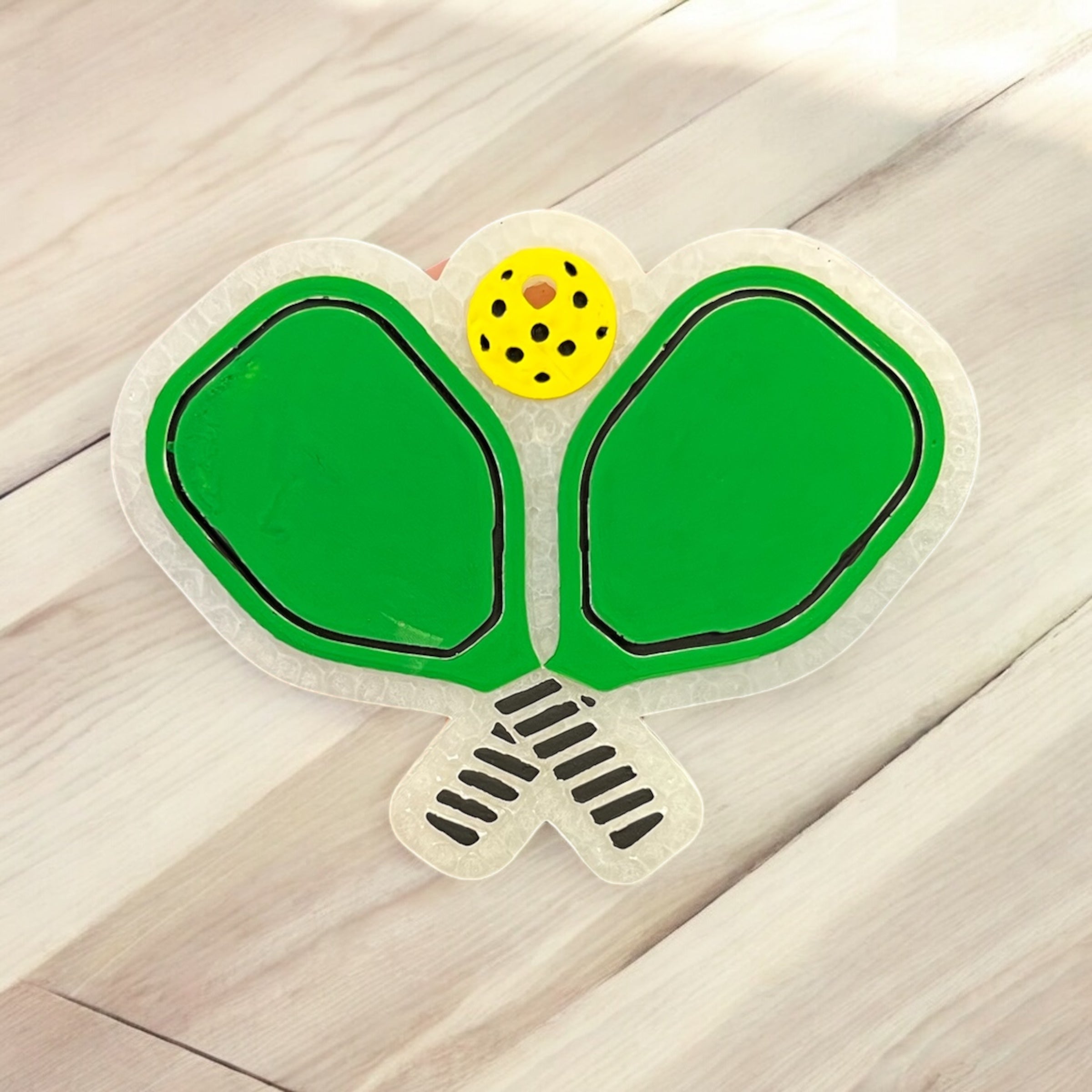 Pickleball Freshie by Bug & Bean Freshies, a colorful decorative air freshener with a pickleball design and vibrant branding.