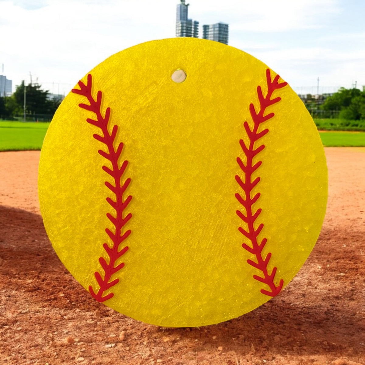Softball Freshie by Bug & Bean Freshies featuring a vibrant softball-themed design on a decorative air freshener.