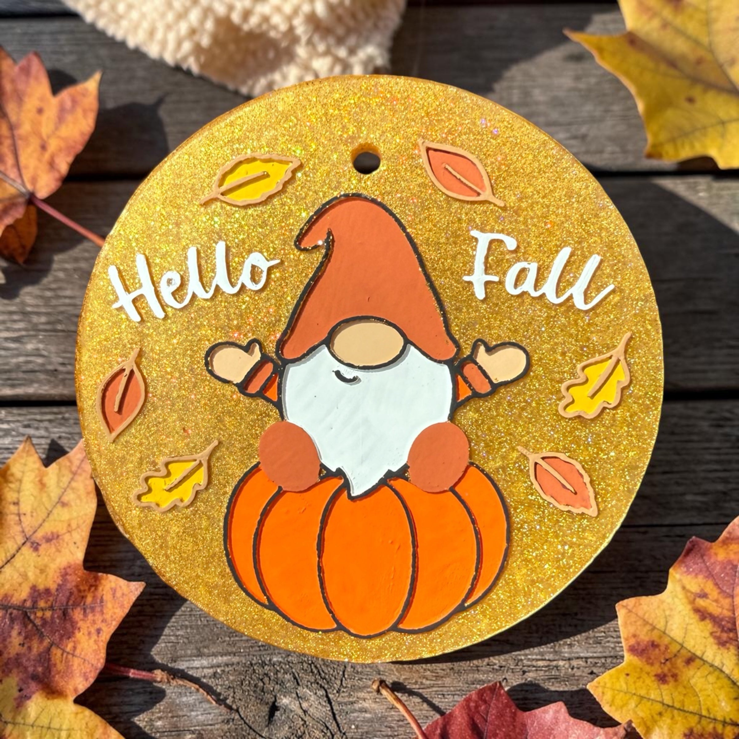 Fall Gnome Freshie by Bug & Bean Freshies with a cute gnome figure and autumn-themed decor for festive air freshening.