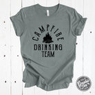 Heather blue Storm short sleeve graphic tee featuring a campfire and drinking design by The Graphic Tee.