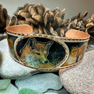 Celtic Crystal Design Jewelry Fox Spirit Copper Cuff Bracelet featuring intricate Celtic patterns and a polished copper finish.