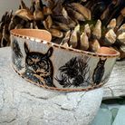 Mystical Owl Copper Cuff Bracelet by Celtic Crystal Design Jewelry featuring intricate owl and Celtic patterns in copper.