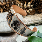 Mystical Owl copper cuff bracelet by Celtic Crystal Design Jewelry featuring engraved owl design and intricate Celtic patterns.