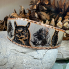 Mystical Owl copper cuff bracelet by Celtic Crystal Design Jewelry featuring intricate owl and Celtic patterns.