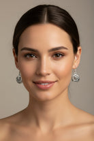 Celtic Wolf Spirit Dangle Earrings by Celtic Crystal Design Jewelry featuring intricate Celtic wolf motifs and sparkling crystal accents.