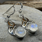 Edana Celtic Moonstone Dangle Earrings by Celtic Crystal Design Jewelry featuring polished moonstone gemstones and intricate Celtic detailing
