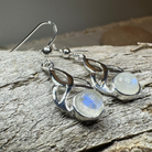 Edana Celtic Moonstone Dangle Earrings by Celtic Crystal Design Jewelry featuring moonstone gemstones and intricate Celtic detailing.