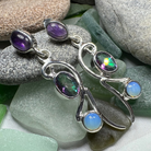 Celtic Crystal Design Jewelry dangle earrings featuring Mystic Topaz stones and fairy waterfall design.