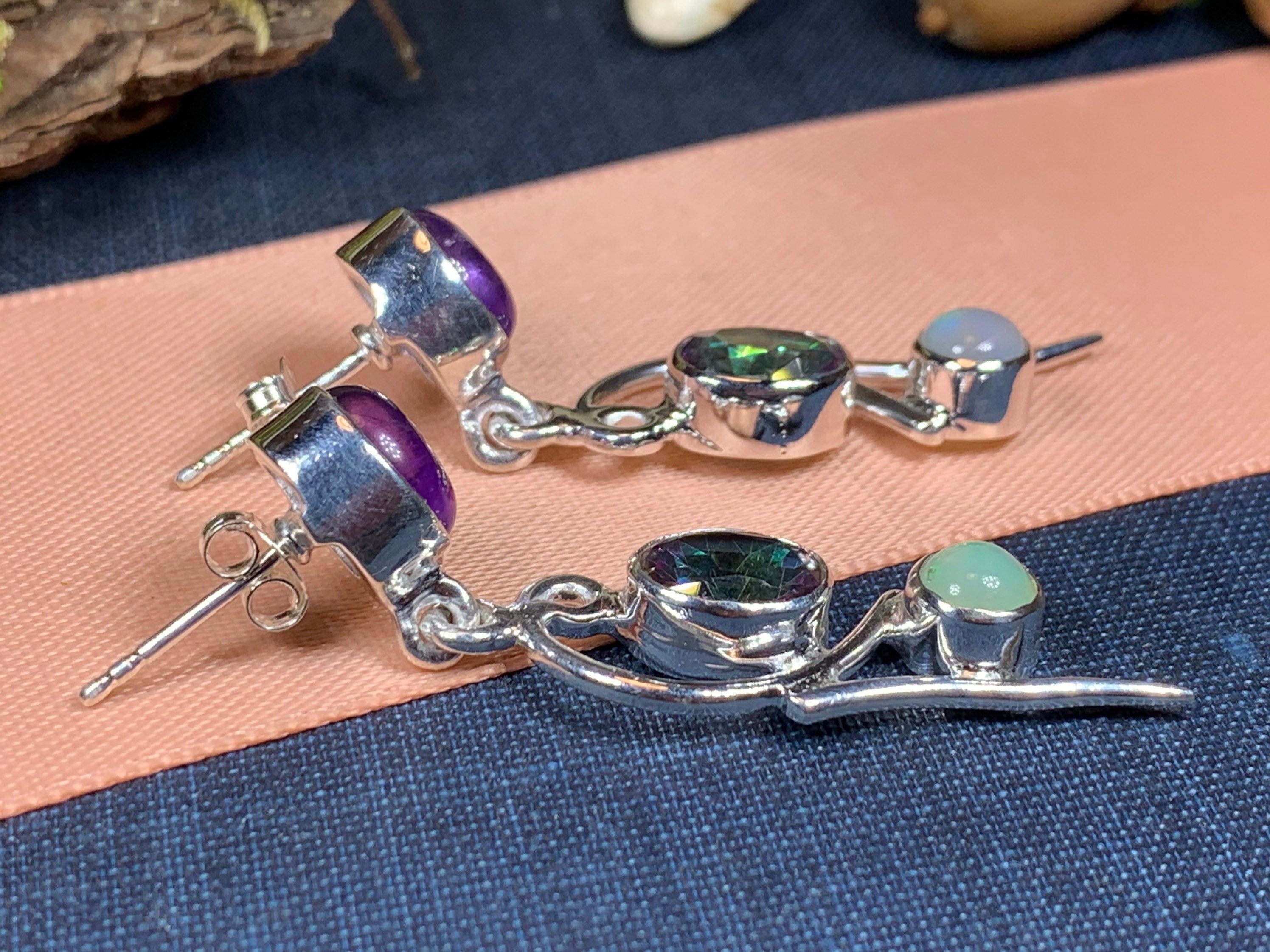 Celtic Crystal Design Jewelry dangle earrings featuring mystic topaz stones and fairy waterfall-inspired design.