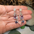 Celtic Crystal Design Jewelry dangle earrings featuring Mystic Topaz stones and a fairy waterfall style.
