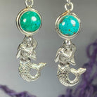 Celtic Crystal Design Jewelry Ariel Mermaid Dangle Earrings with purple charoite gemstone, intricate ocean-inspired silver details