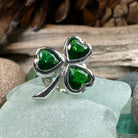 Irish Emerald Shamrock Lapel Pin by Celtic Crystal Design Jewelry, featuring a detailed green shamrock motif and Celtic-inspired design.
