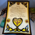 Wooden Irish wedding blessing wall plaque by Celtic Crystal Design Jewelry, featuring engraved Celtic knot design and Gaelic blessing.