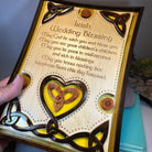 Wooden Irish Wedding Blessing Wall Plaque with Celtic design and engraved message, ideal as a heartfelt gift.
