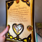 Wooden Irish Wedding Blessing wall plaque with Celtic design and engraved lettering, ideal as a heartfelt gift from Celtic Crystal Design Jewelry.