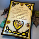 Wooden Irish wedding blessing wall plaque with Celtic design, featuring engraved Irish blessing for wedding gifts by Celtic Crystal Design Jewelry.