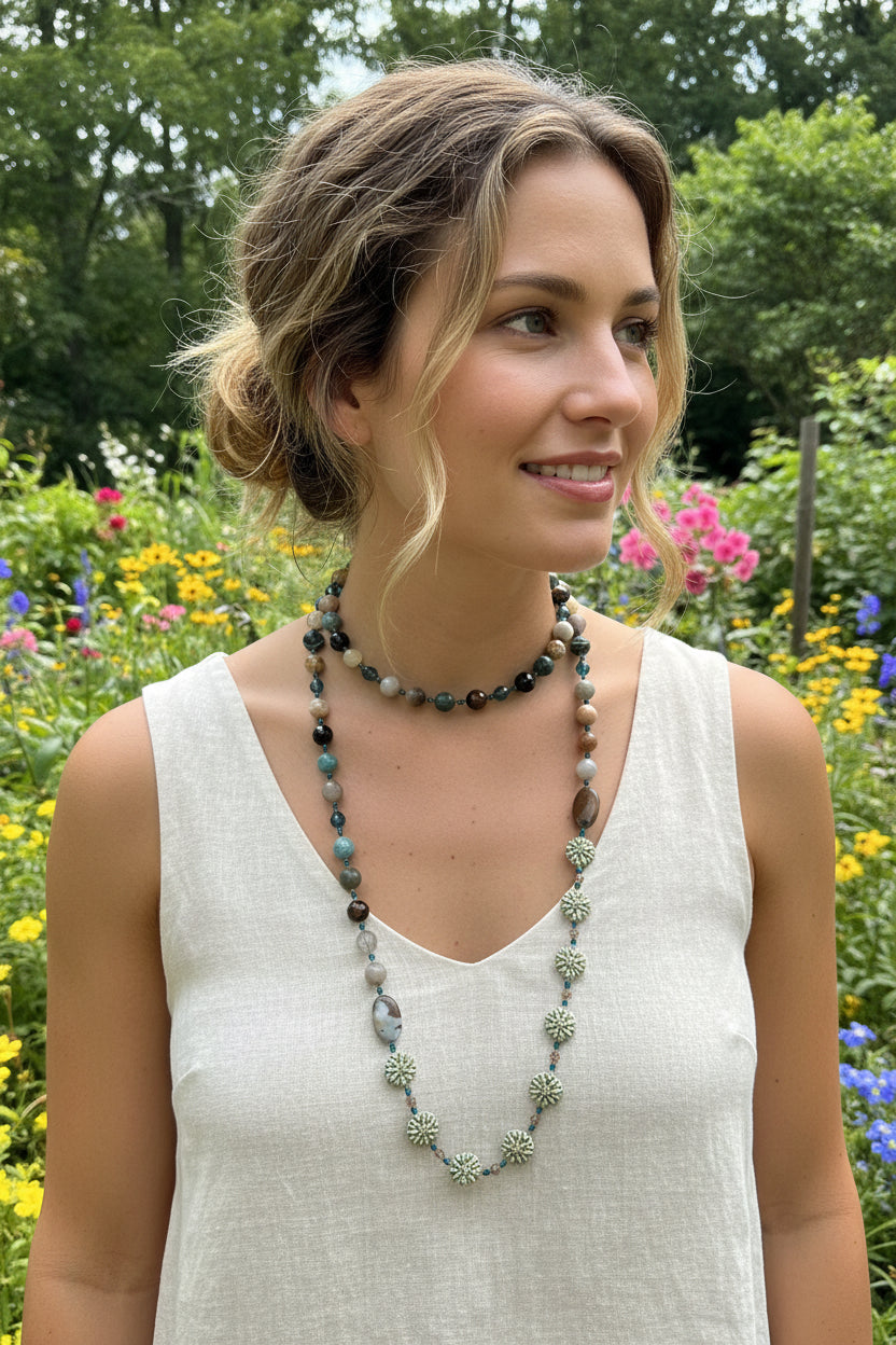 Autumn Morning Long Necklace by Celtic Crystal Design Jewelry featuring a delicate, elegant necklet with autumn-inspired crystal accents.