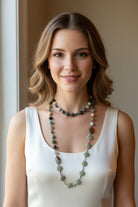 Celtic Crystal Design Jewelry Autumn Morning long necklace featuring intricate Celtic-inspired pendant on a delicate chain.