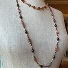 Copper Autumn Cat long necklace from Celtic Crystal Design Jewelry featuring a detailed autumn-themed cat pendant.