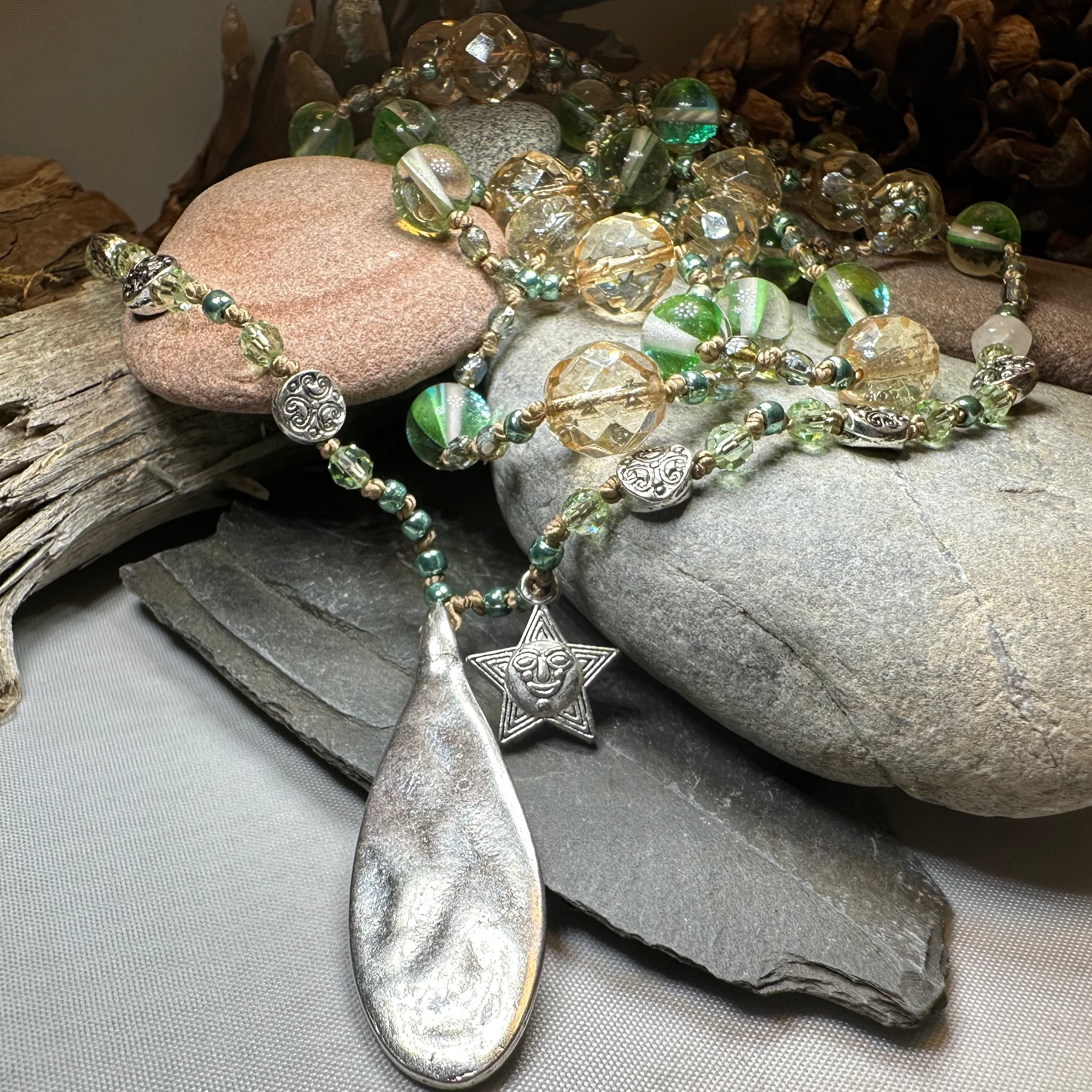 Elven Watersprite Seastar Necklace, Celtic Crystal Design Jewelry, elegant silver necklet with a starfish pendant.