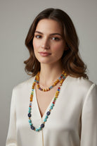 Tropical Carnival long necklet necklace by Celtic Crystal Design Jewelry featuring vibrant, colorful beads and intricate design.