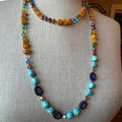 Tropical Carnival long necklace by Celtic Crystal Design Jewelry featuring vibrant beads and intricate Celtic-inspired details.