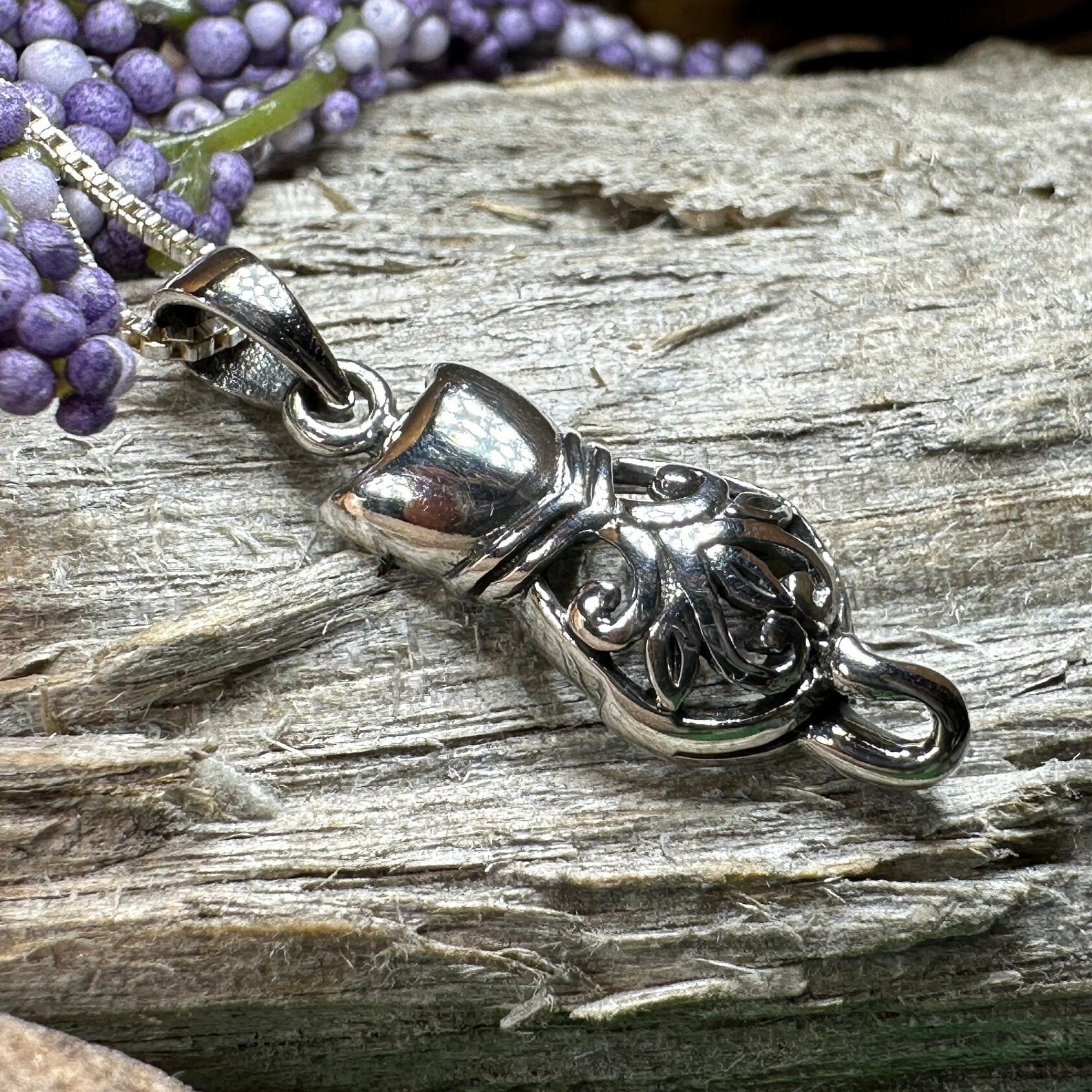 Celtic cat pendant necklace by Celtic Crystal Design Jewelry featuring intricate Celtic knotwork design.