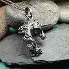 Celtic Crystal Design Jewelry Gwenllian Unicorn Necklace pendant featuring a detailed unicorn charm on a silver chain.