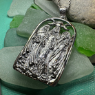Hecate Triple Goddess pendant necklace by Celtic Crystal Design Jewelry, featuring intricate Celtic goddess symbol in silver-tone metal.